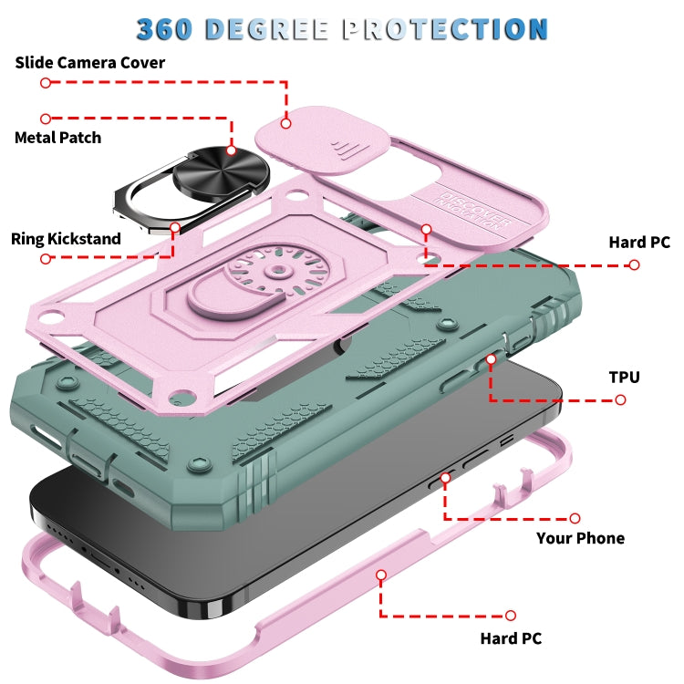 For iPhone 13 Sliding Camera Cover Design TPU + PC Protective Case with 360 Degree Rotating Holder & Card Slot