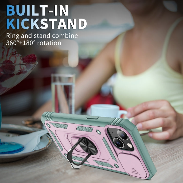 For iPhone 13 Sliding Camera Cover Design TPU + PC Protective Case with 360 Degree Rotating Holder & Card Slot