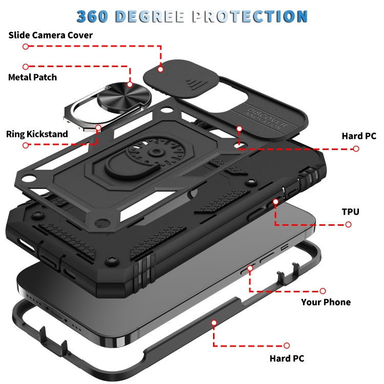 For iPhone 13 Sliding Camera Cover Design TPU + PC Protective Case with 360 Degree Rotating Holder & Card Slot