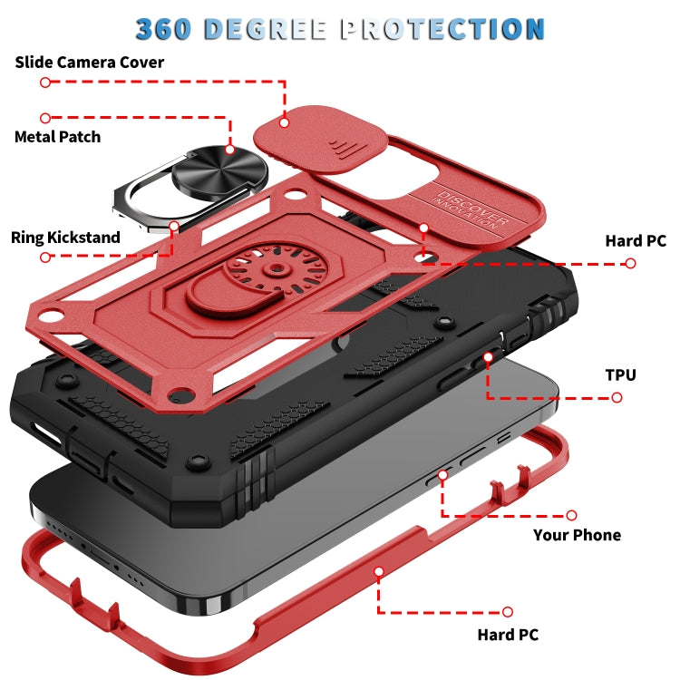 For iPhone 13 Sliding Camera Cover Design TPU + PC Protective Case with 360 Degree Rotating Holder & Card Slot