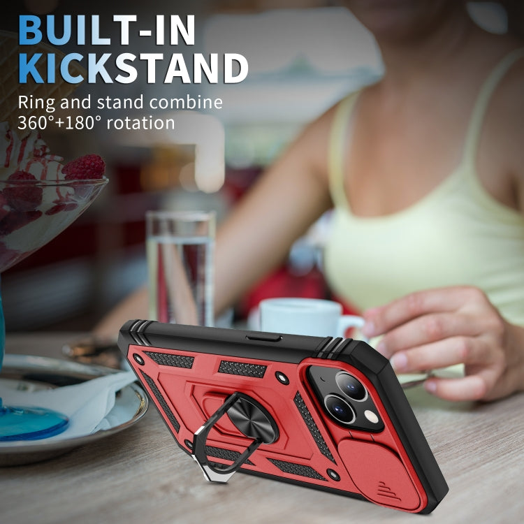 For iPhone 13 Sliding Camera Cover Design TPU + PC Protective Case with 360 Degree Rotating Holder & Card Slot