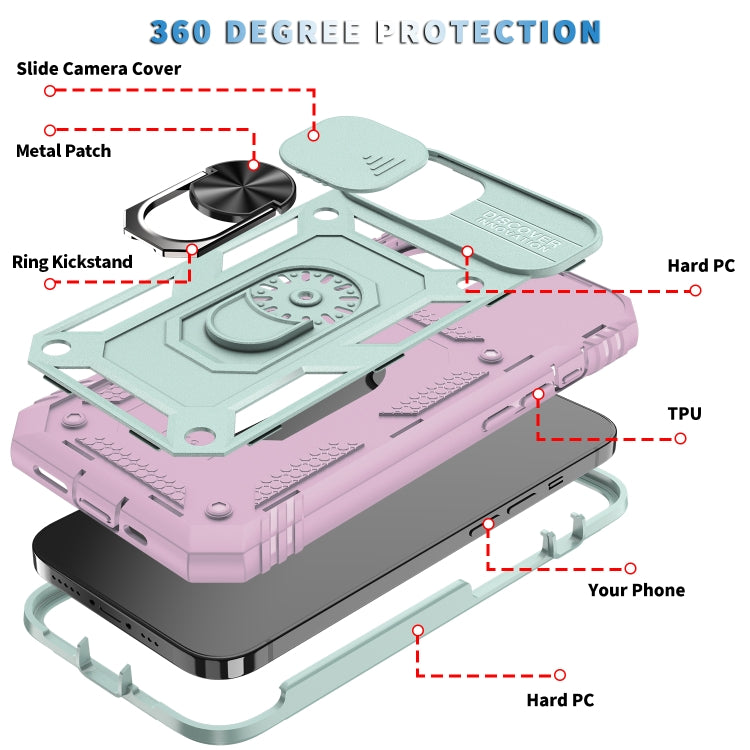 For iPhone 13 Sliding Camera Cover Design TPU + PC Protective Case with 360 Degree Rotating Holder & Card Slot