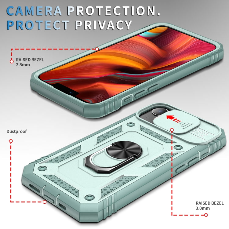 For iPhone 13 Sliding Camera Cover Design TPU + PC Protective Case with 360 Degree Rotating Holder & Card Slot