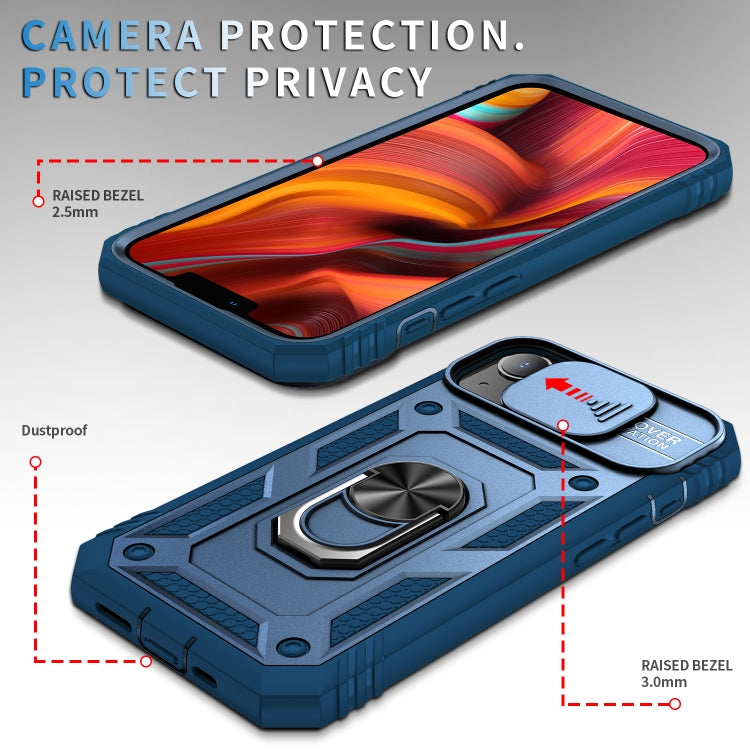 For iPhone 13 Sliding Camera Cover Design TPU + PC Protective Case with 360 Degree Rotating Holder & Card Slot