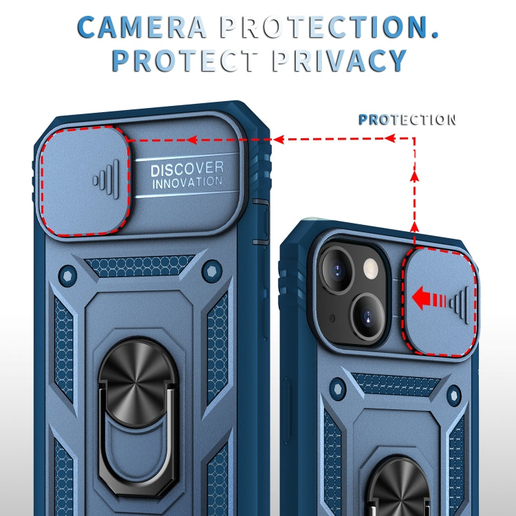 For iPhone 13 Sliding Camera Cover Design TPU + PC Protective Case with 360 Degree Rotating Holder & Card Slot