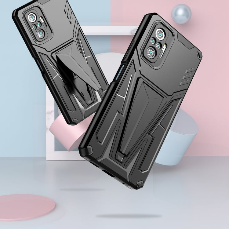 For Xiaomi Redmi Note 10 Pro Super V Armor PC + TPU Shockproof Case with Invisible Holder