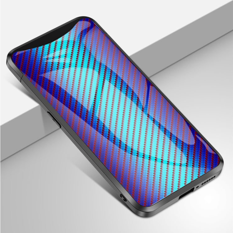 For OPPO Find X Gradient Carbon Fiber Texture TPU Border Tempered Glass Case