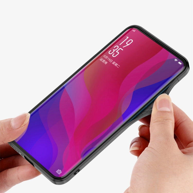 For OPPO Find X Gradient Carbon Fiber Texture TPU Border Tempered Glass Case
