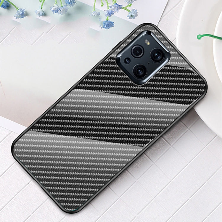 For OPPO Find X3 / Find X3 Pro Gradient Carbon Fiber Texture TPU Border Tempered Glass Case