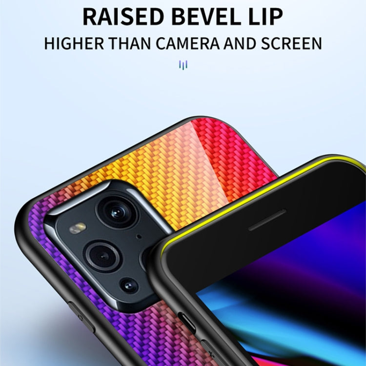 For OPPO Find X3 / Find X3 Pro Gradient Carbon Fiber Texture TPU Border Tempered Glass Case