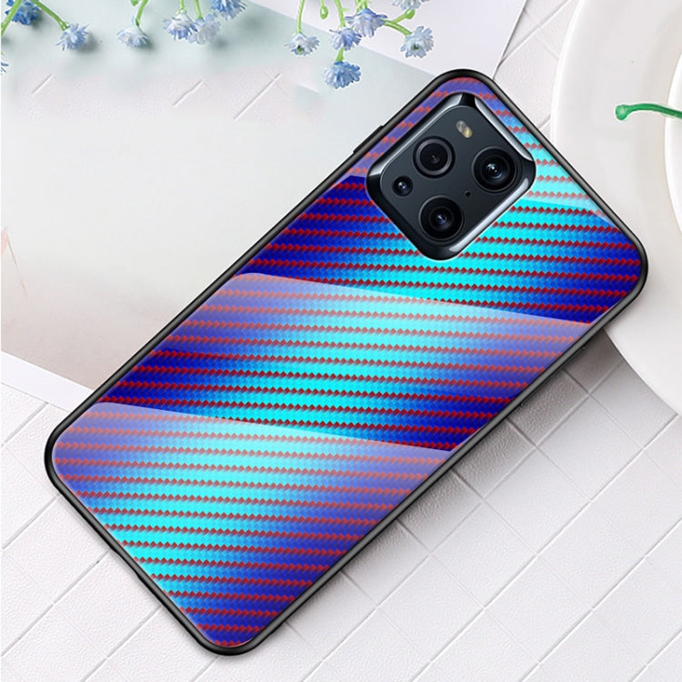 For OPPO Find X3 / Find X3 Pro Gradient Carbon Fiber Texture TPU Border Tempered Glass Case