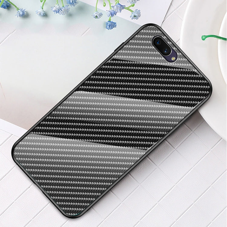 For OPPO A5 Gradient Carbon Fiber Texture TPU Border Tempered Glass Case
