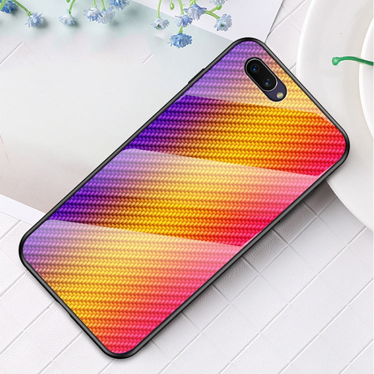 For OPPO A5 Gradient Carbon Fiber Texture TPU Border Tempered Glass Case