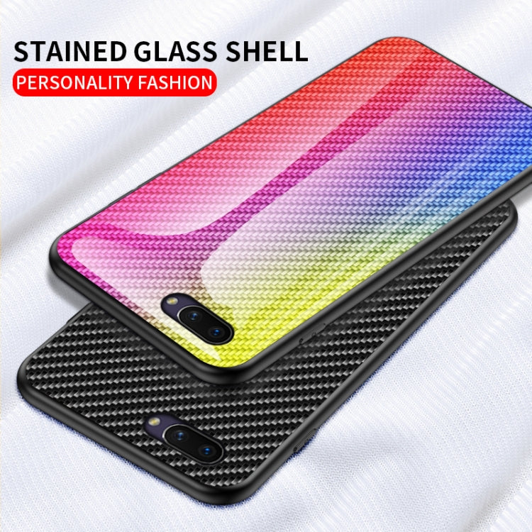 For OPPO A5 Gradient Carbon Fiber Texture TPU Border Tempered Glass Case
