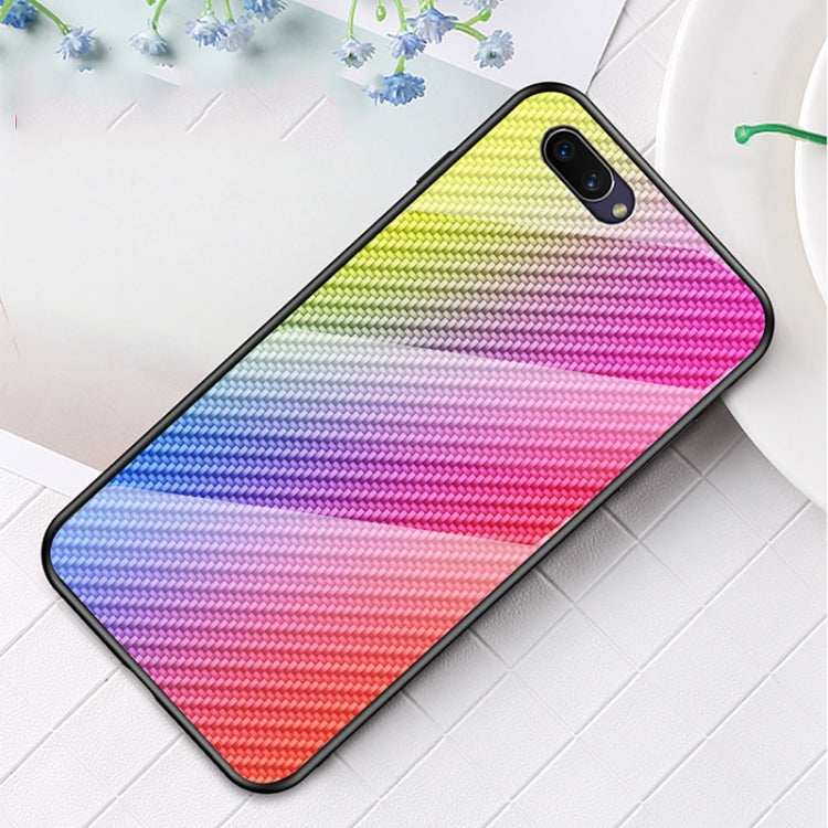 For OPPO A5 Gradient Carbon Fiber Texture TPU Border Tempered Glass Case