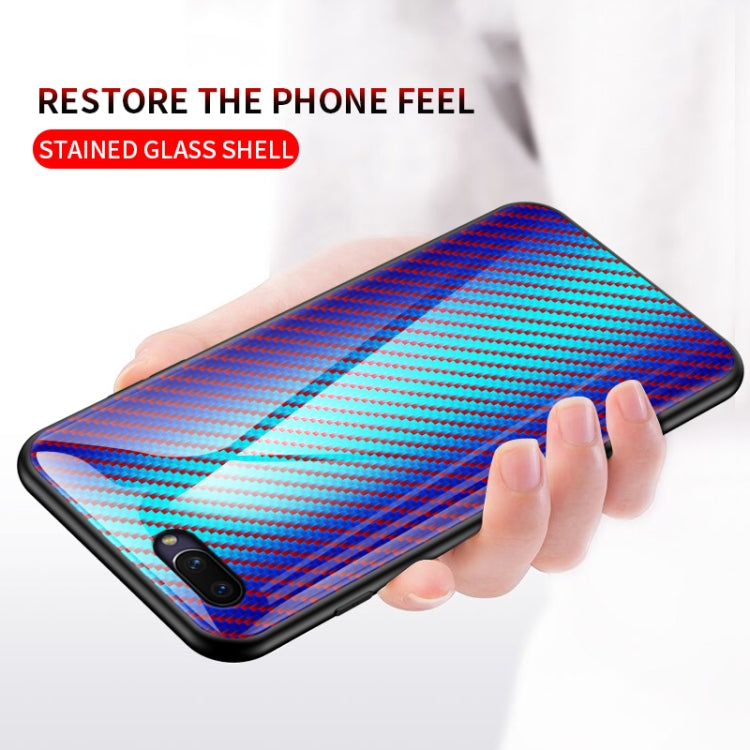 For OPPO A5 Gradient Carbon Fiber Texture TPU Border Tempered Glass Case