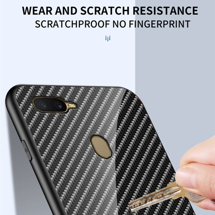 For OPPO A12 / A7 Gradient Carbon Fiber Texture TPU Border Tempered Glass Case