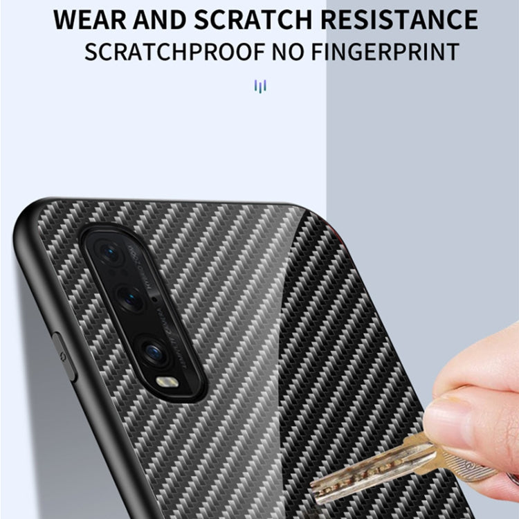 For OPPO Find X2 Gradient Carbon Fiber Texture TPU Border Tempered Glass Case
