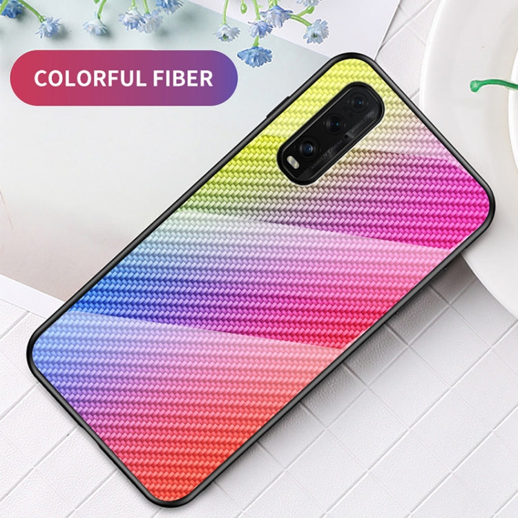 For OPPO Find X2 Gradient Carbon Fiber Texture TPU Border Tempered Glass Case