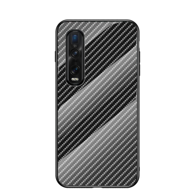 For OPPO Find X2 Pro Gradient Carbon Fiber Texture TPU Border Tempered Glass Case