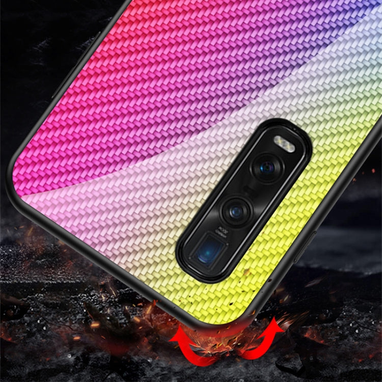 For OPPO Find X2 Pro Gradient Carbon Fiber Texture TPU Border Tempered Glass Case