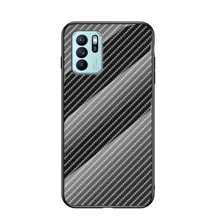 For OPPO Reno6 Z Gradient Carbon Fiber Texture TPU Border Tempered Glass Case