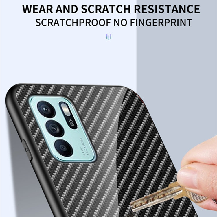 For OPPO Reno6 Z Gradient Carbon Fiber Texture TPU Border Tempered Glass Case