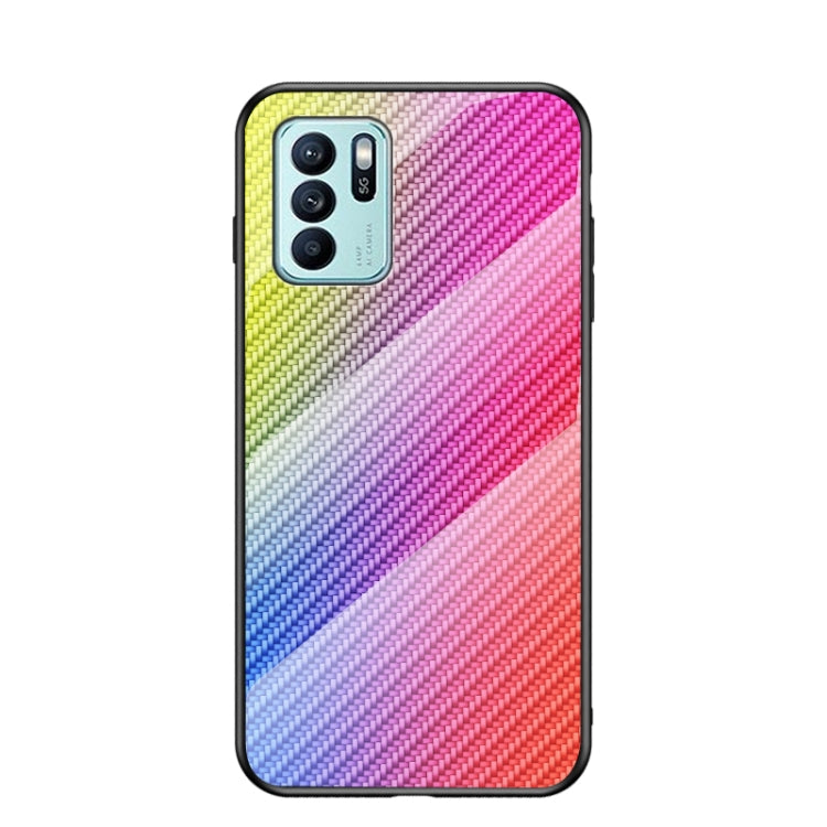 For OPPO Reno6 Z Gradient Carbon Fiber Texture TPU Border Tempered Glass Case