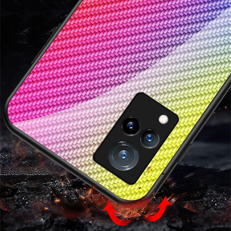 For vivo V21 5G Gradient Carbon Fiber Texture TPU Border Tempered Glass Case