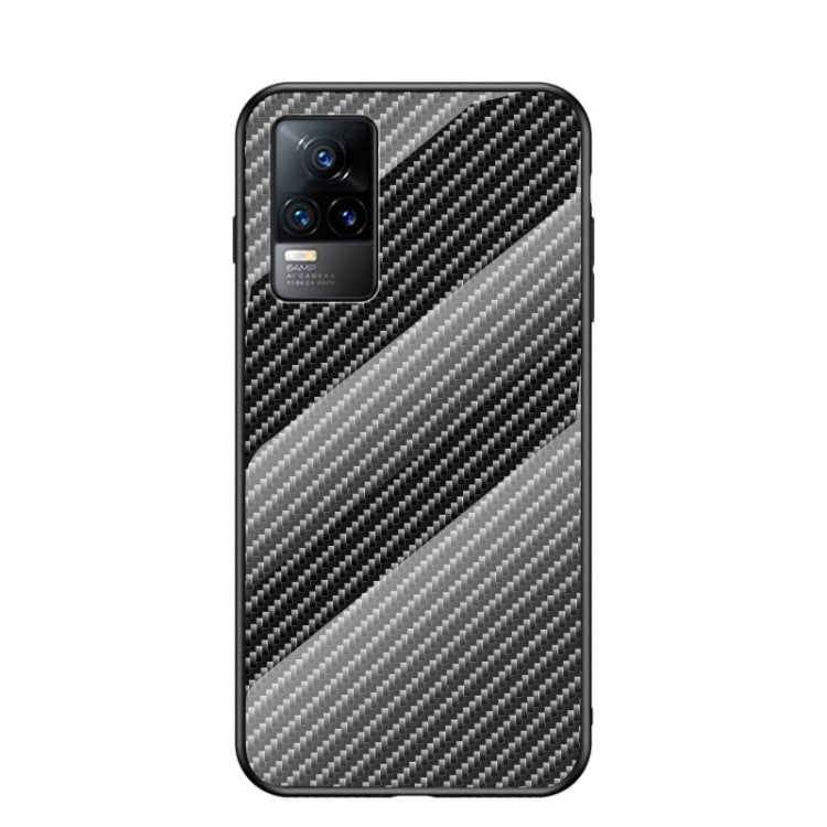For vivo V21e 5G Gradient Carbon Fiber Texture TPU Border Tempered Glass Case