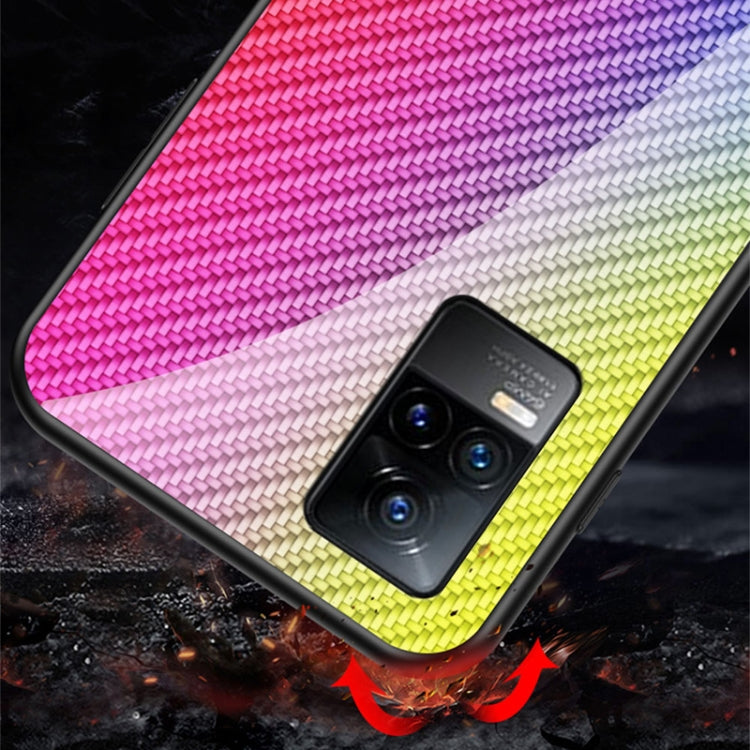 For vivo V21e 5G Gradient Carbon Fiber Texture TPU Border Tempered Glass Case