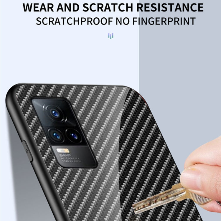 For vivo V21e 5G Gradient Carbon Fiber Texture TPU Border Tempered Glass Case