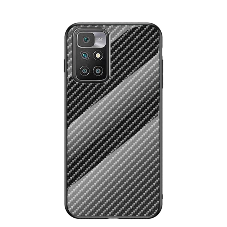 For Xiaomi Redmi 10 Gradient Carbon Fiber Texture TPU Border Tempered Glass Case
