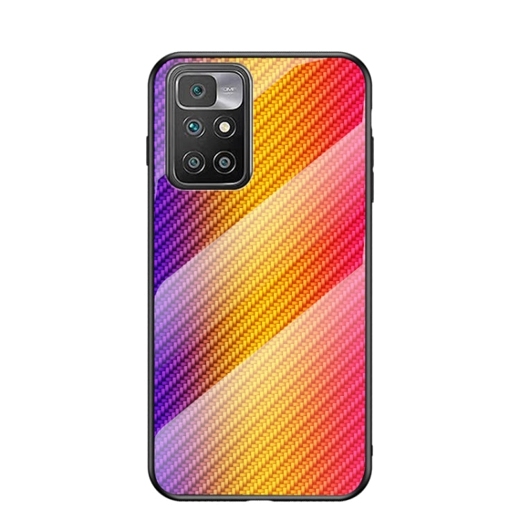 For Xiaomi Redmi 10 Gradient Carbon Fiber Texture TPU Border Tempered Glass Case