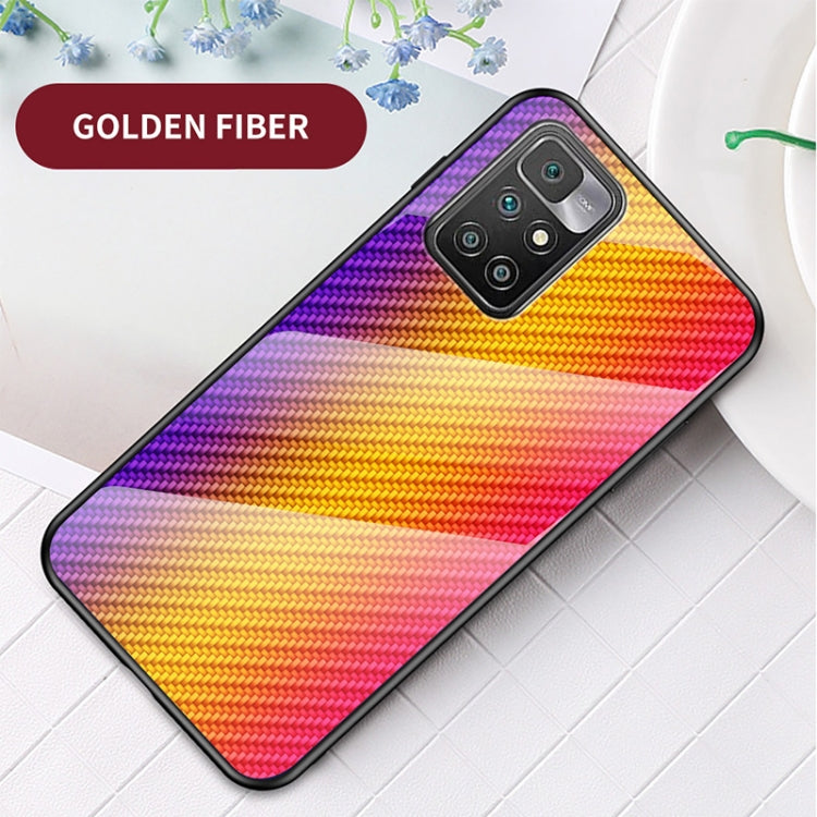 For Xiaomi Redmi 10 Gradient Carbon Fiber Texture TPU Border Tempered Glass Case