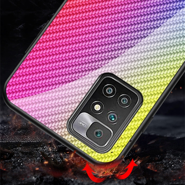 For Xiaomi Redmi 10 Gradient Carbon Fiber Texture TPU Border Tempered Glass Case