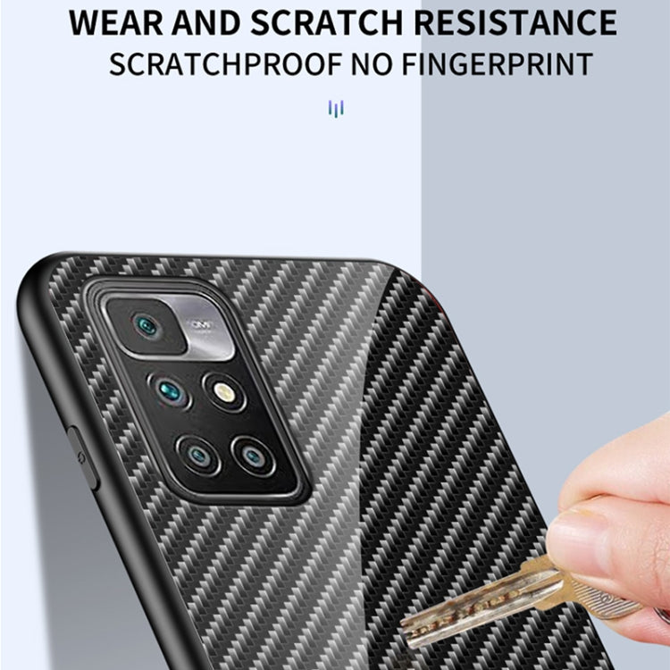 For Xiaomi Redmi 10 Gradient Carbon Fiber Texture TPU Border Tempered Glass Case