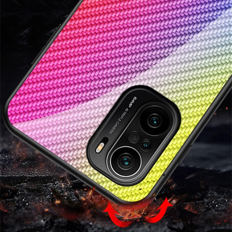 For Xiaomi Redmi K40 / Poco F3 Gradient Carbon Fiber Texture TPU Border Tempered Glass Case