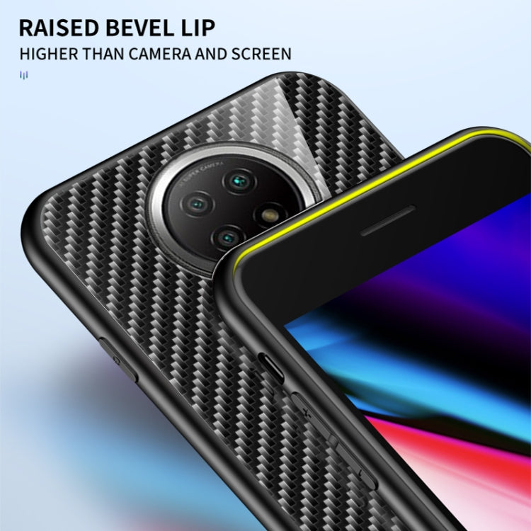 For Xiaomi Redmi Note 9T Gradient Carbon Fiber Texture TPU Border Tempered Glass Case
