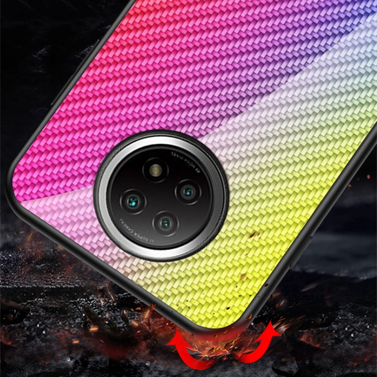 For Xiaomi Redmi Note 9T Gradient Carbon Fiber Texture TPU Border Tempered Glass Case