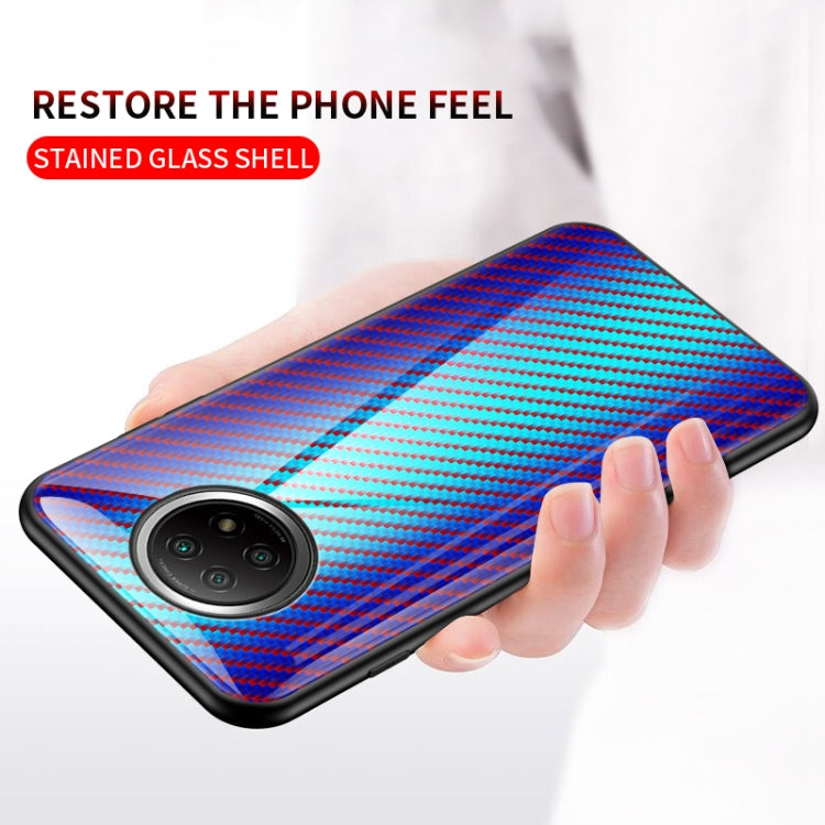 For Xiaomi Redmi Note 9T Gradient Carbon Fiber Texture TPU Border Tempered Glass Case