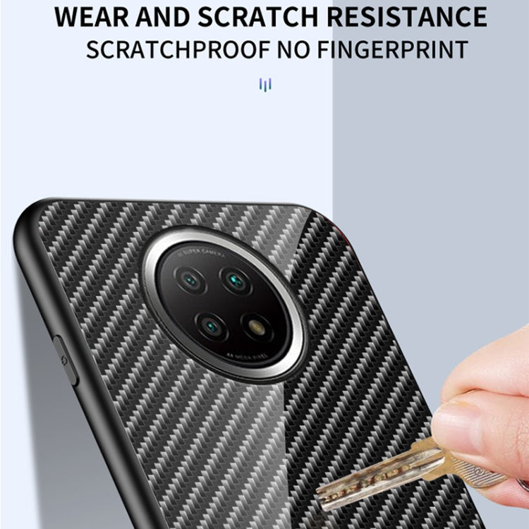 For Xiaomi Redmi Note 9T Gradient Carbon Fiber Texture TPU Border Tempered Glass Case