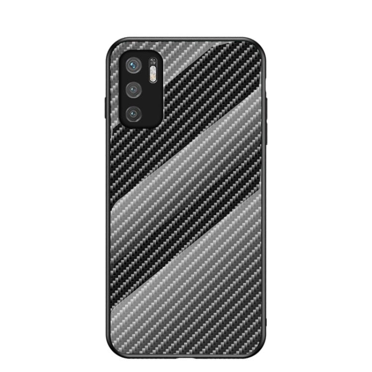 For Xiaomi Redmi Note 10 5G Gradient Carbon Fiber Texture TPU Border Tempered Glass Case