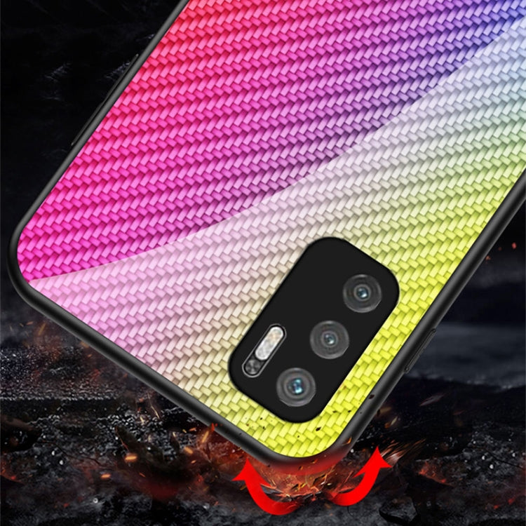 For Xiaomi Redmi Note 10 5G Gradient Carbon Fiber Texture TPU Border Tempered Glass Case