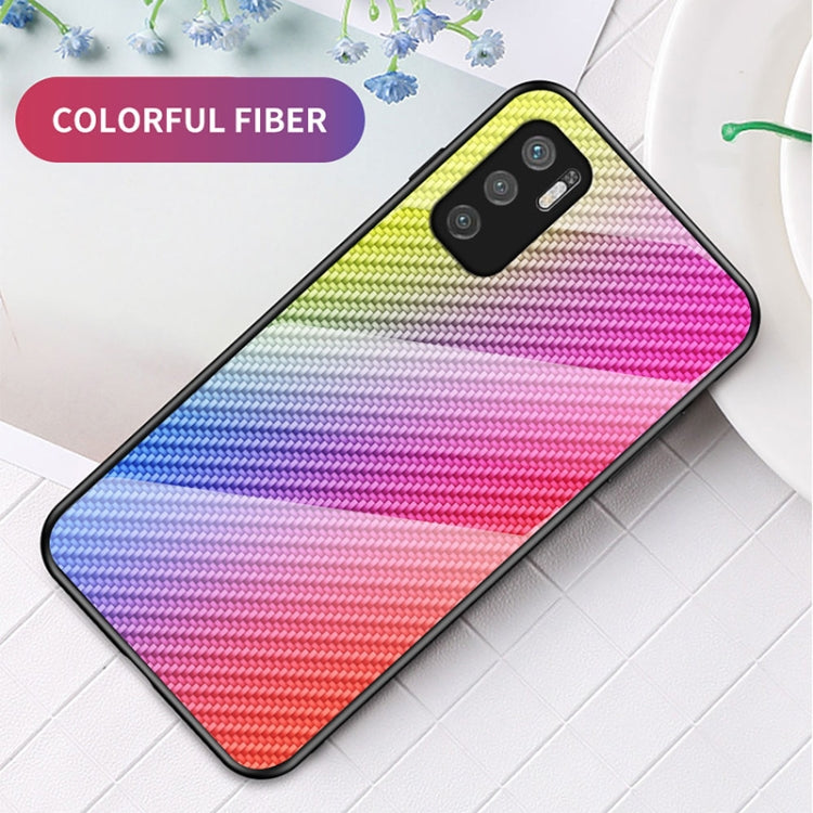 For Xiaomi Redmi Note 10 5G Gradient Carbon Fiber Texture TPU Border Tempered Glass Case