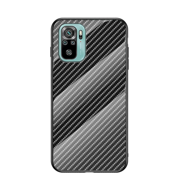 For Xiaomi Redmi Note 10 Gradient Carbon Fiber Texture TPU Border Tempered Glass Case