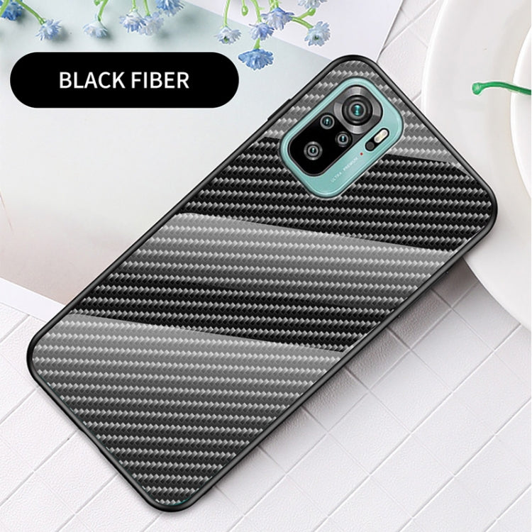 For Xiaomi Redmi Note 10 Gradient Carbon Fiber Texture TPU Border Tempered Glass Case