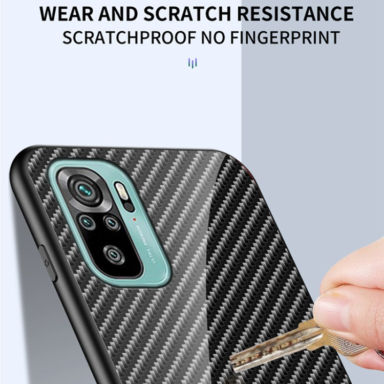 For Xiaomi Redmi Note 10 Gradient Carbon Fiber Texture TPU Border Tempered Glass Case