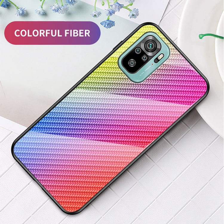 For Xiaomi Redmi Note 10 Gradient Carbon Fiber Texture TPU Border Tempered Glass Case