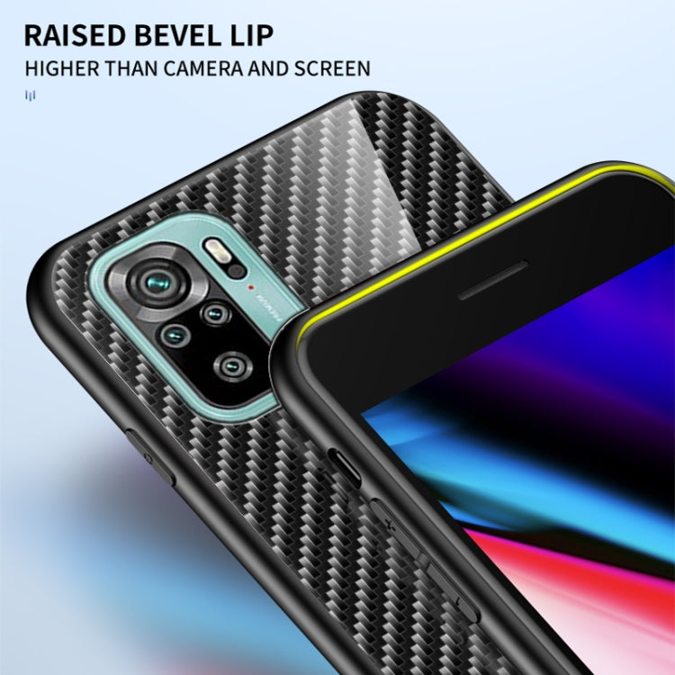 For Xiaomi Redmi Note 10 Gradient Carbon Fiber Texture TPU Border Tempered Glass Case